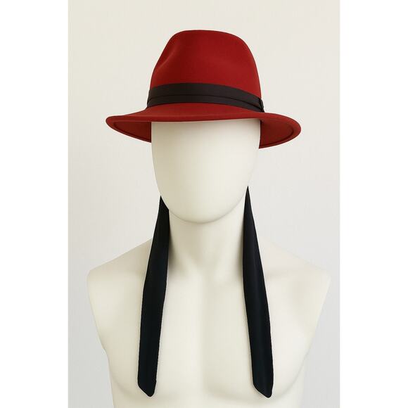 Vintage 100% Wool Red Wide Brim Fedora Hat with Black Ribbon USA Made Unisex‎ - Picture 1 of 10